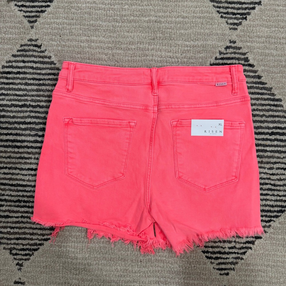 Risen Jeans NWT Coral Pink High Rise Frayed Cutoff Denim Shorts XL RDS6004 Neon - Picture 4 of 10